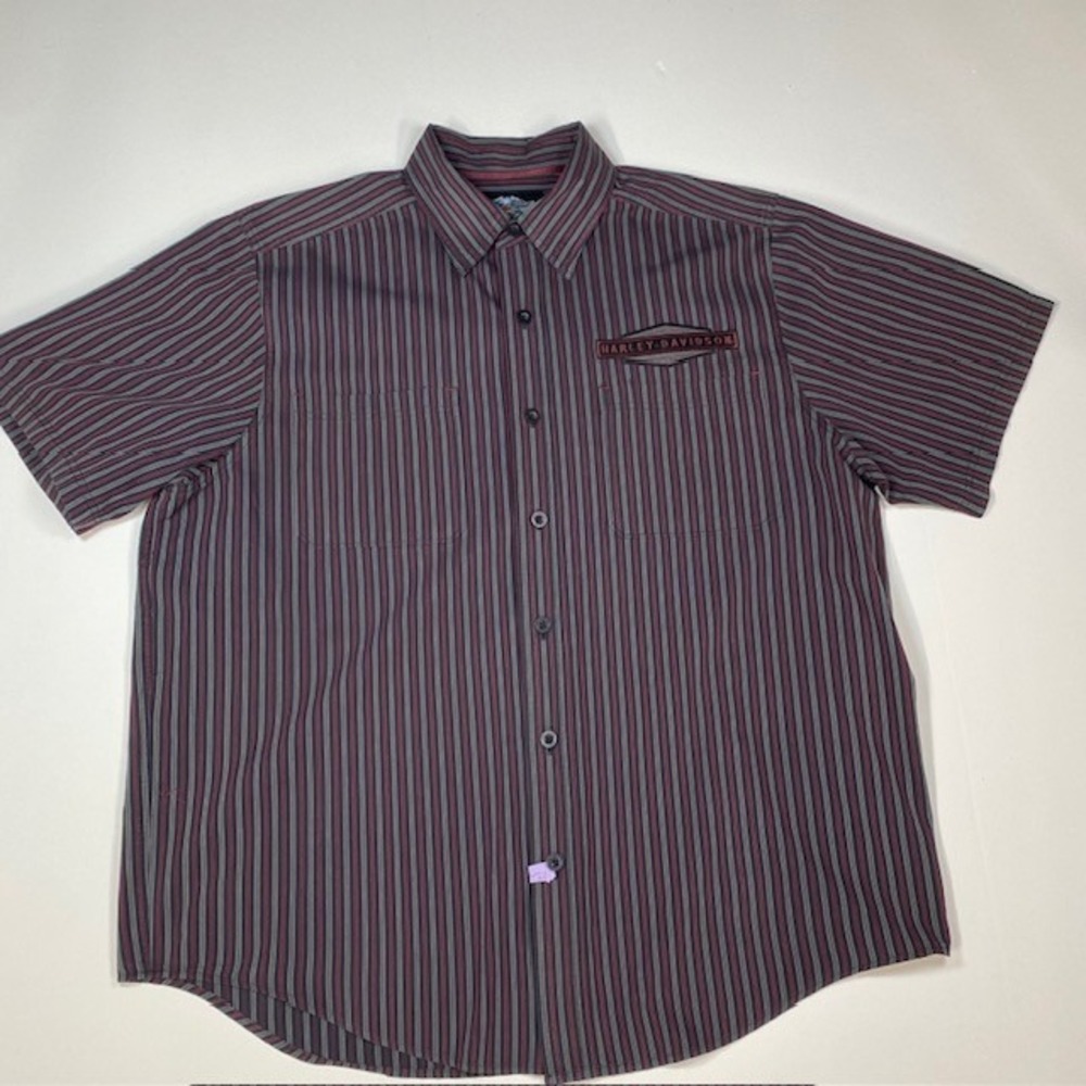 Harley Davidson Motorclothes Mens L‎ Striped Short Sleeve Button Up Shirt 2013